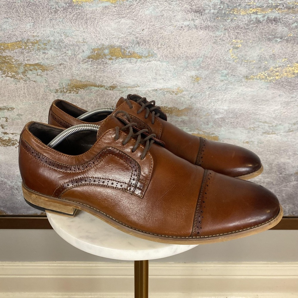 Stacy Adams Shoes Mens Size 12 M Brown Leather Cap Toe Dress Derby 27066-221